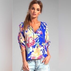 Yumi Kim Joey Blue Floral Women's 100% Silk Blouse